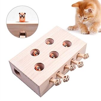 Cat Interactive Toy Cat Funny Hunt Toy Wooden Whack A Mole Mouse Game Puzzle Toy 5 Holes