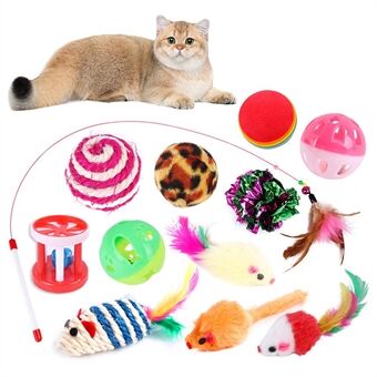 12-delige / Set kat muis gerimpelde ballen speelgoed set interactieve kattenspeeltjes kattenkruid teaser toverstok pluizige muizen ballen