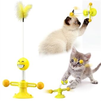 ZH-08 Roterende Windmolen Lente Figuur Kat Speelgoed met Veren Interactieve Katten Bal Speelgoed Funny Oefening Kitten Teaser Speelgoed voor Huisdieren binnenshuis