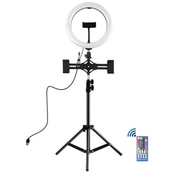 PULUZ 10,2 inch & 10 helderheidsniveaus RGB Selfie- Ring met 1,1 m verstelbare Stand & dubbele telefoonbeugels Horizontale houder & afstandsbediening