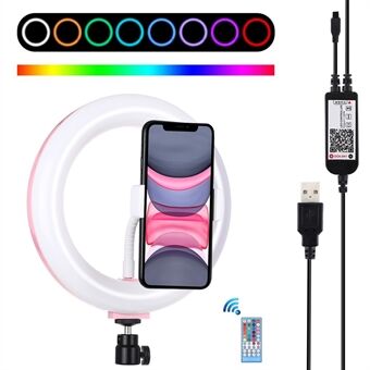 PULUZ PU503 7.9-inch 20 cm USB RGB Dimbare Dual Kleurtemperatuur LED Ring Selfie Fotografie Video Ring Licht met Telefoonclip