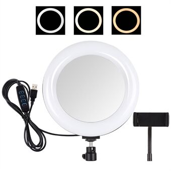 PULUZ PU502 7.9 inch 20 cm USB 3 standen Dimbaar Dubbele kleurtemperatuur LED gebogen licht Ring Video ringlicht met spiegel