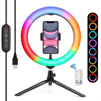 PULUZ 10-inch 26 cm Marquee LED RGBWW Light + Desktop Tripod Mount 168 LED tweekleurige temperatuur-dimbare Ring met standaard & afstandsbediening & telefoonclip