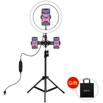 PULUZ PKT3057B 11,8-inch 30 cm Ring + 1,1 m statiefbeugel + dubbele telefoonbeugel LED vullicht Live-uitzending set met cold shoe- Head