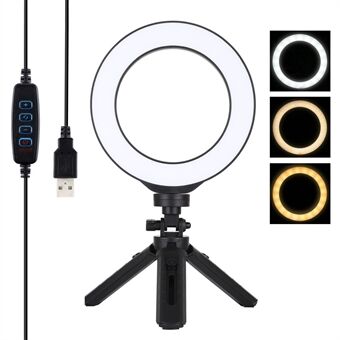 PULUZ PKT3059B 6,2-inch 16 cm USB 3 standen Dimbaar Vloggen Fotografie Video LED- Ring + standaardmontagekit