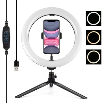 PULUZ PKT3071B 10,2-inch 26 cm USB Dimbare LED Ring Vlogging Selfie Fotografie Video Invullicht met Stand Mount