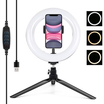 PULUZ PKT3073B 7,9-inch 20 cm Ring + Desktop Stand Mount USB 3 Modi Dimbaar Dual Color Temperature Vlogging Selfie Fotografie LED Ring met Telefoonclip