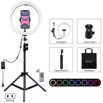 PULUZ PKT3050 12-inch RGB-licht 1,1 m Standmontage Dimbaar Selfie Fotografie Video LED- Ring Live-uitzending Kit