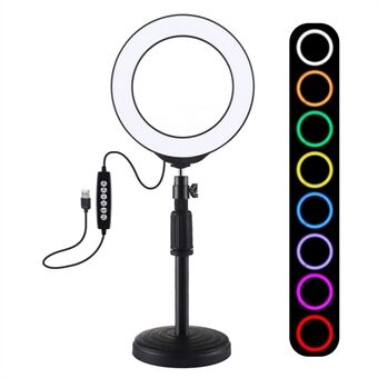 PULUZ 6.2-inch 16 cm USB 8 kleuren RGBW Dimbare LED Ring + Ronde voet tafelhouder met cold shoe Head