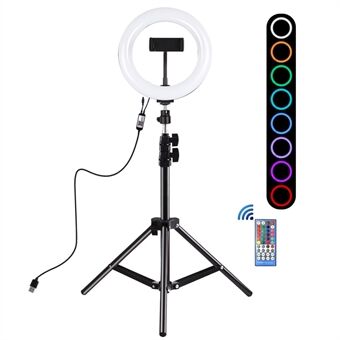 PULUZ 7,9-inch 20 cm USB RGB-lamp + 1,1 m statiefmontage Dimbare LED dubbele kleurtemperatuur LED gebogen lichtring Vlogging Ring Videolamp met telefoonclip