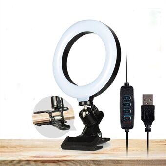 Live-uitzending video-opname 6 inch 3 kleurenmodi LED Selfie- Ring + klemmontage