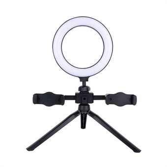 8-inch LED- Ring Stand Foto Video Live-uitzending Dimbaar licht met dubbele telefoonclips en metalen cardan