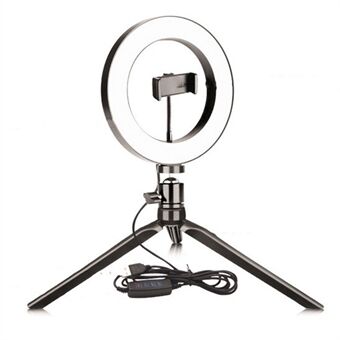 XWJ-532F1 Desktop 3000K-6500K 26cm LED Selfie Ring Light Tripod Stand Telefoon Clip Mount Vlogging Video Light Live-uitzending Kit