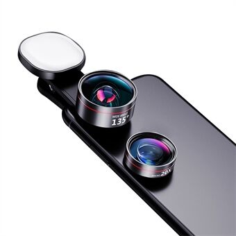 XIAOTIAN Professionele mobiele telefoonlens Externe HD-cameralens Ultraheldere lensset met ultragroothoek, macro, invullicht