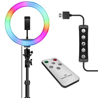 JY260Z 10 Inch Verstelbare RGB Ring Selfie Licht Roterende Video Vullicht met Telefoonclip voor Livestream Fotografie (Zonder Stand)