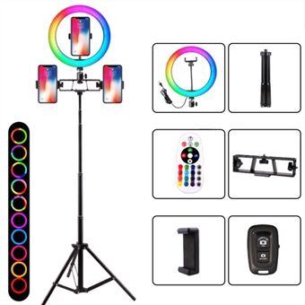 SD-5354 160 cm telescopische standaard afstandsbediening 10 inch fotografie RGB- Ring met ontwerp met 3 telefoonposities en Bluetooth-afstandsbediening