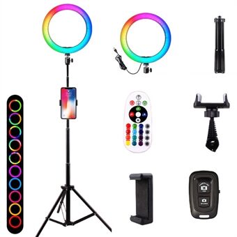 SD-5354 160 cm telescopische standaard afstandsbediening 10 inch fotografie USB 18 kleuren RGB Ring Fill light met afneembare telefoonhouder en Bluetooth afstandsbediening