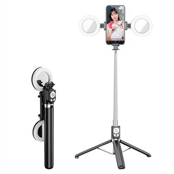 Stand 1.3m uitschuifbare selfie stick draadloze bluetooth afstandsbediening draagbare statief met invullicht en spiegel - zwart