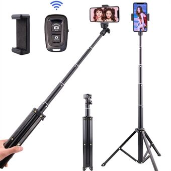 T9 5-delig 140 cm telescopische Selfie Stick telefoonhouder Live streaming Stand met telefoonclip + Bluetooth afstandsbediening + opbergtas