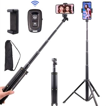 T9 Lock-gesp Ontwerp Intrekbare Selfie Stick- Stand van 1,6 m Telefoonhouder Video-opnamestandaard met telefoonclip + Bluetooth-afstandsbediening + opbergtas