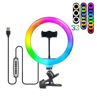 10 inch RGB LED-videolamp 360 graden roterende selfie - Ring Desktop Live Stream Fotografie Lampe met klem