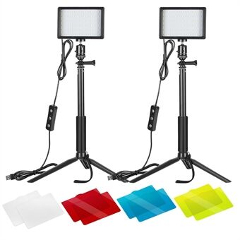 NIEUW 2 USB LED-videolamp Dimbaar 5600K Desktop Live Streaming Fotografie Vullicht met verstelbare Stand en kleurfilters