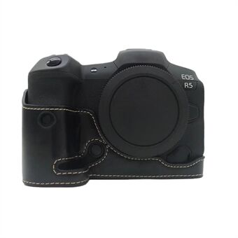 Voor Canon EOS R5 / R6 PU-lederen camerabodembehuizing Batterijopening Ontwerp Beschermende halve behuizing