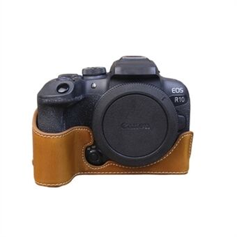 Voor Canon EOS R10 PU lederen anti- Scratch camera bodemklep grote opening ontwerp beschermende halve body case - bruin