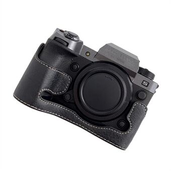 Voor Fujifilm X-H2s / X-H2 Buffalo Texture PU-lederen camera-onderkant Case Half Body Beschermhoes met batterijopening