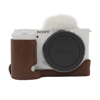 Camerabodemtas PU-lederen beschermende half-bodycover met batterijopening voor Sony ZV-E10
