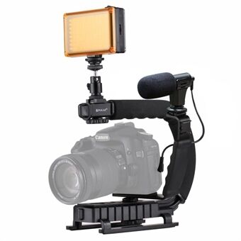 PULUZ U / C-vorm draagbare handheld DV-beugelstabilisator + LED-studiolicht + video-shotgun-microfoonset