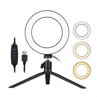 LED-ringlichtvideo 6-inch Ring -5500K dimbare conferentieverlichtingslamp met statief balhoofdadapter, 3 kleurmodi 10 helderheidsniveaus