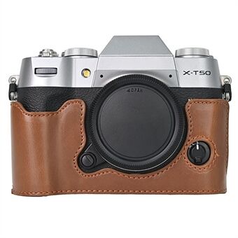 Voor Fujifilm X-T50 PU Leren Halve Case Grip Digitale Camera Tas Hoes met Opening aan de Onderkant