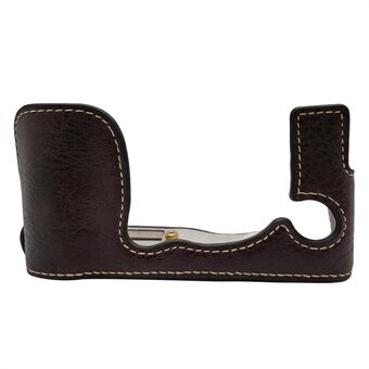 Voor Fujifilm X-A7 / X-A5 / X-A3 Buffalo Texture PU Lederen Bodemhoes Half Body Camera Cover met Batterij Opening