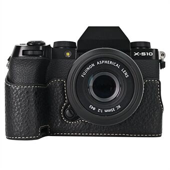 Voor Fujifilm X-S10 Cameratas Grote Uitsparing Litchi Textuur PU Leer Beschermhoes