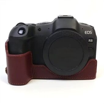 Voor Canon EOS R8 Echt Koe Lederen Camera Onderkant Case Half Body Cover met Batterij Opening