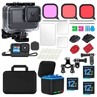 38-in-1 Accessoirekit voor GoPro Hero 12 / 11 / 10 / 9 met Waterdichte Behuizing, Kleurfilters, Lensfilm en Opbergtas