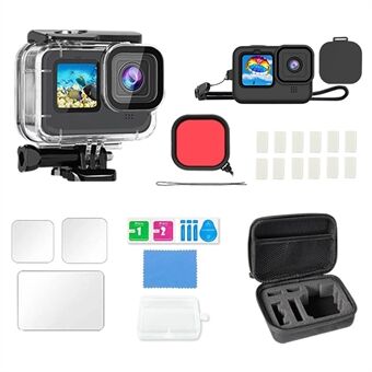 19-in-1 Accessoiresset voor GoPro Hero 12 / 11 / 10 / 9 Waterdichte Behuizing Siliconen Hoes Gehard Glas Folieset met Opbergtas