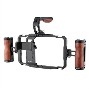 YELANGU LW-B01A Aluminium Telefoonkooi Rig Houten Handvat Telefoon Video Stabilizer Grip met Power Bank Clip