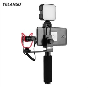 YELANGU Smartphone Handvat Stabilisator Handheld Vlogging Houder Montage 40mm-85mm Breedte met microfoon en Mini LED licht